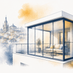 Terraza de vivienda cerrada con carpintería de aluminio y cristal en Toledo