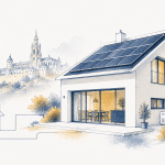 Paneles solares instalados en el tejado de una vivienda unifamiliar en Toledo